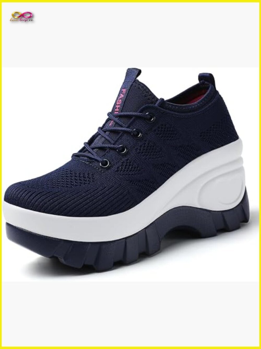 Chunky Platform Walking Shoes Orthopedic Knitted Lug Sole Lace Up Non-Slip Arch